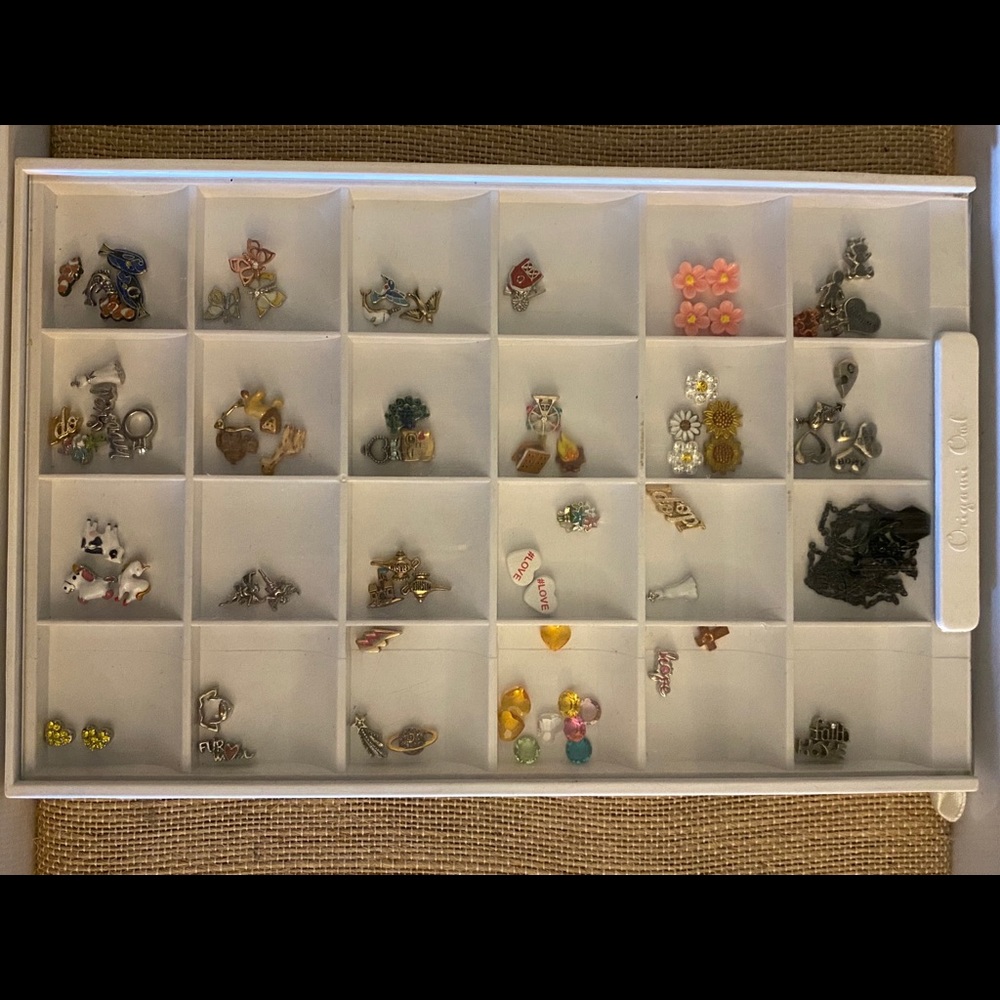 Origami owl charms and case